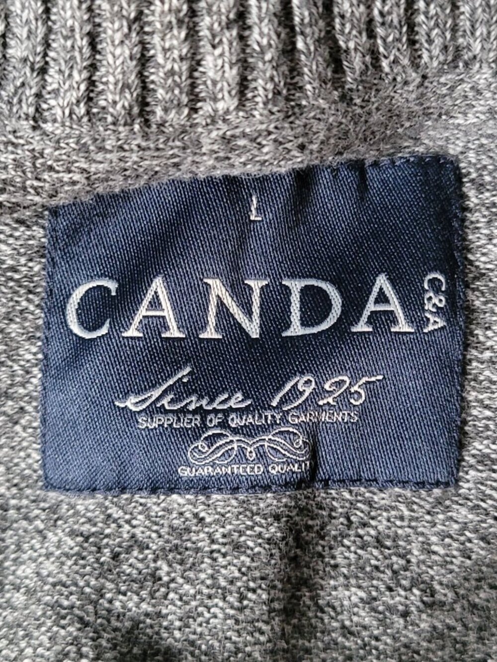 Vintage CANDA C&A Mens Cotton Cardigan Sweater Large Gray Full Zip Preppy - Picture 2 of 7